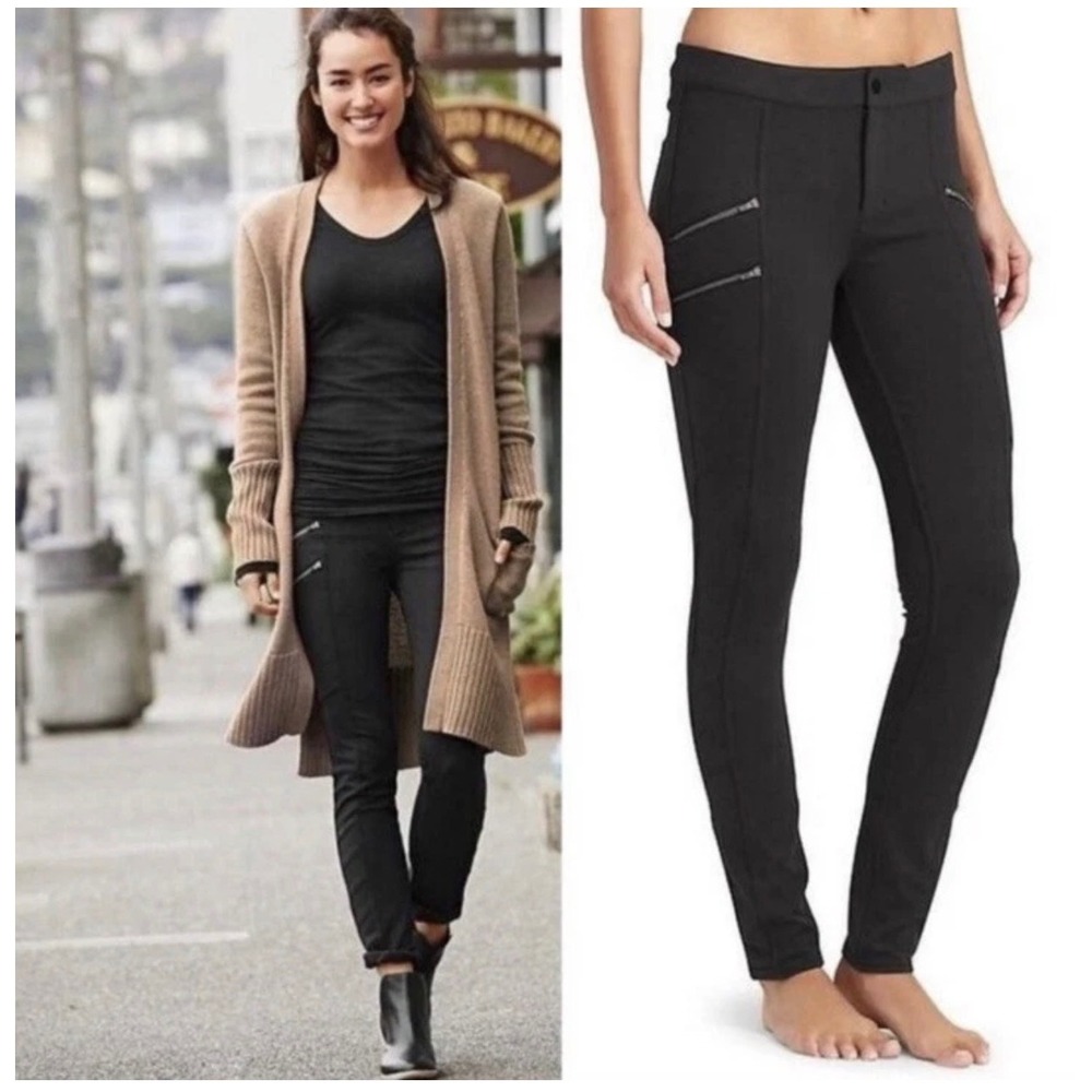 ATHLETA PONTE MOTO Knit  PANTS BLACK WOMEN'S‎ SIZE 8P ZIPPER POCKETS